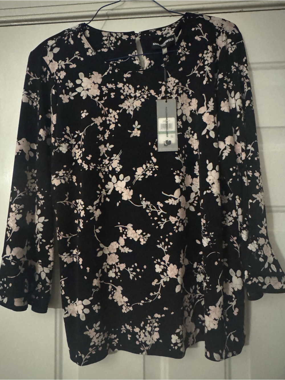Karl Lagerfeld Black Blouse with Pale Pink Floral Print